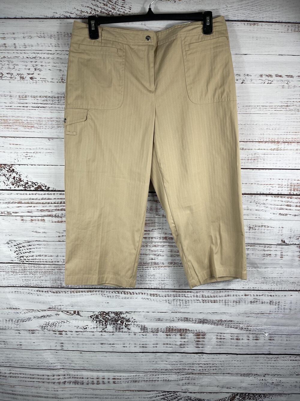 Izod Golf Classix Pants Women's 12 Beige Khaki Stretch Capri Cropped Casual NWT